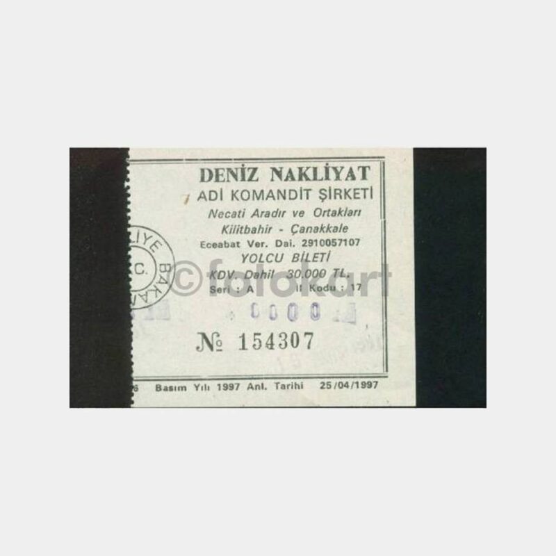 1997 Çanakkale Kilitbahir Yolcu Giriş Bileti