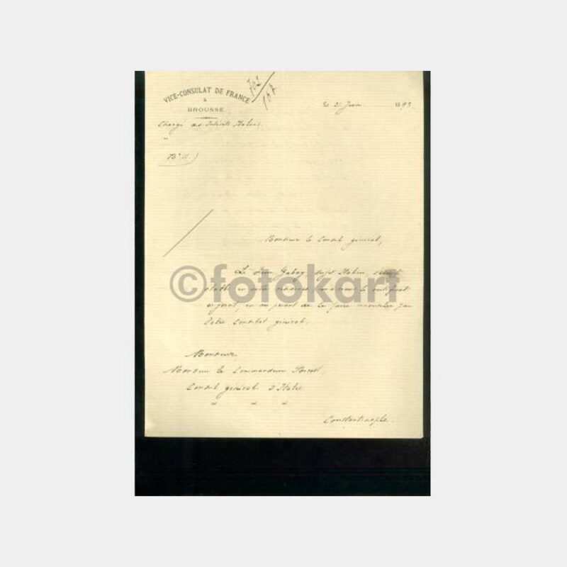 1892 Çanakkale İtalya Konsolosluğu Yazısı