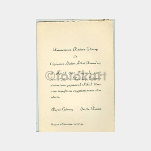 1953 Kadıköy Evlendirme Dairesi Davetiyesi