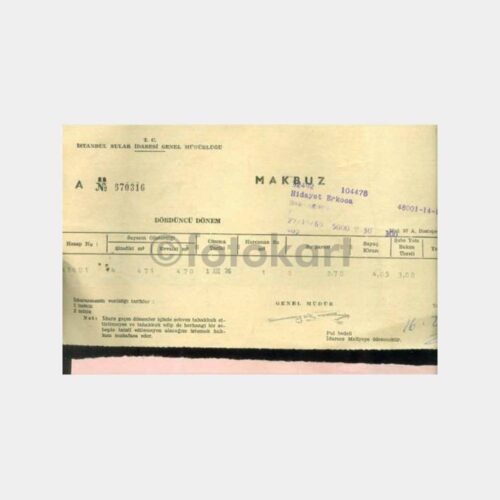 1977 İstanbul Kadıköy Sakızgülü Su Faturası