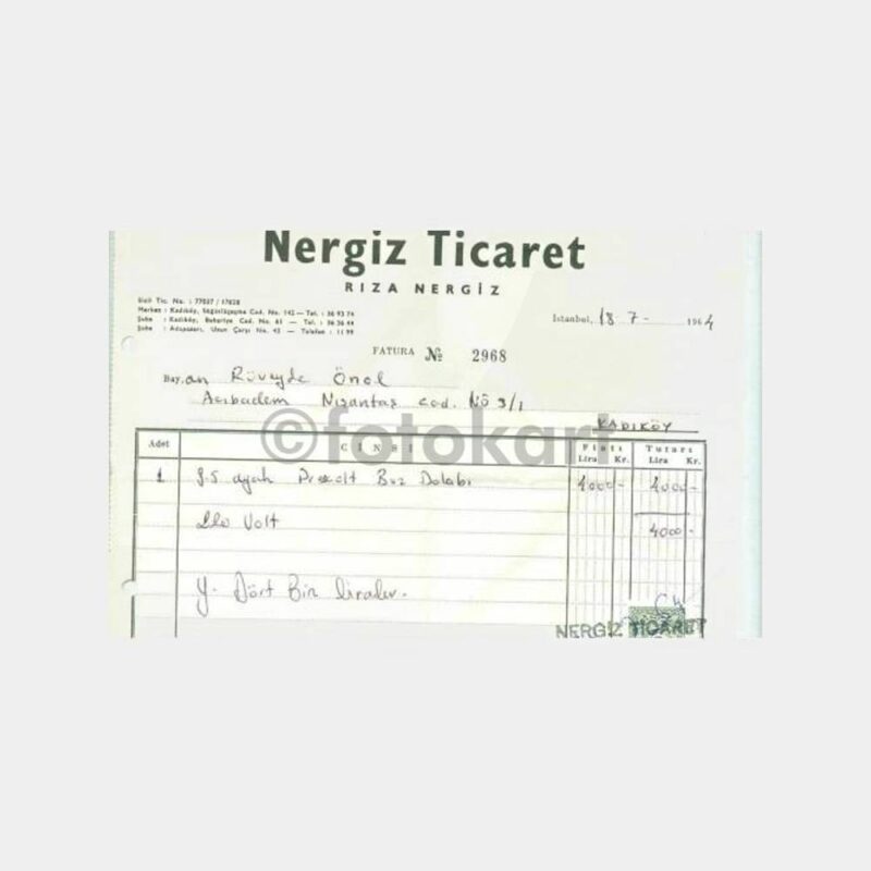 1964 Kadıköy Prescolt Buzdolabı Faturası