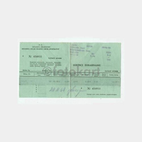 1968 Kadıköy Su Faturası İhbarnamesi