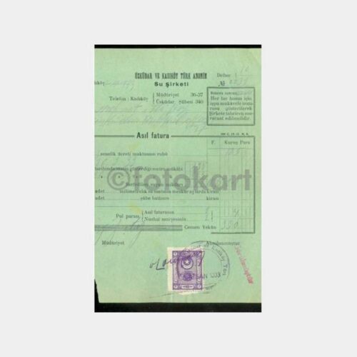 1933 Üsküdar ve Kadıköy Su Şirketi Faturası