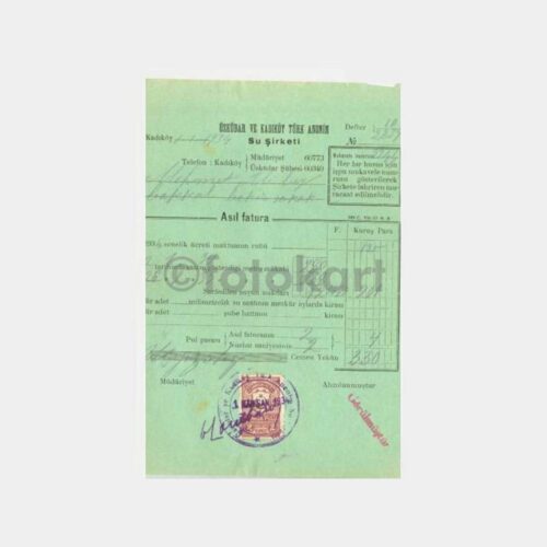 1934 Üsküdar ve Kadıköy Su Şirketi Faturası
