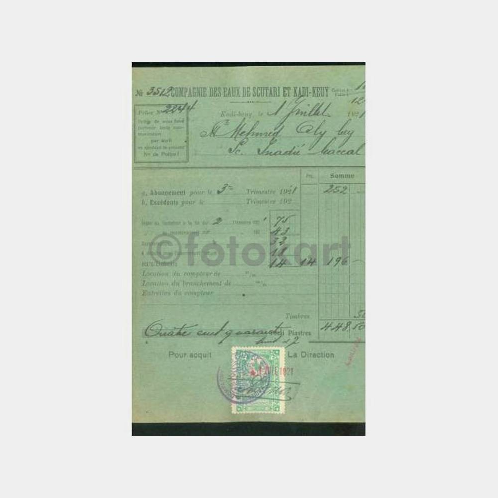 1920 Üsküdar ve Kadıköy Su Şirketi Faturası