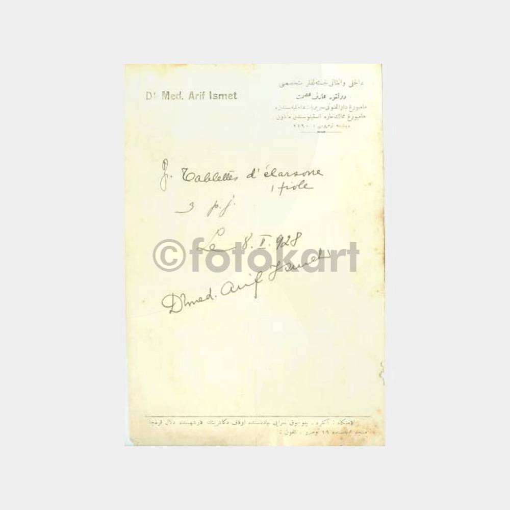 1928 Ankara Dr. Arif İsmet Osmanlıca Reçetesi