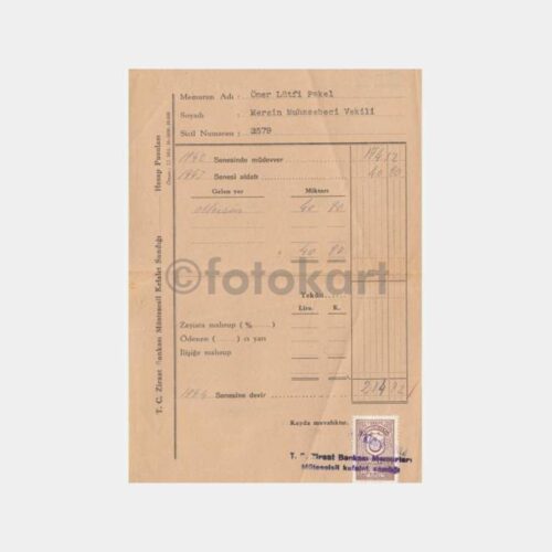 1943 Ziraat Bankası Kefalet Sandığı Makbuzu