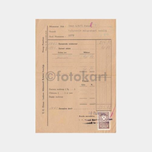 1944 Ziraat Bankası Kefalet Sandığı Makbuzu