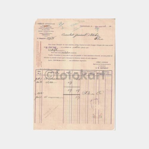 1913 İstanbul Credit Lyonnais Banka Ekstresi