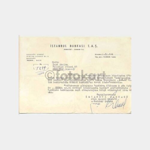 1964 İstanbul Bankası Yazısı