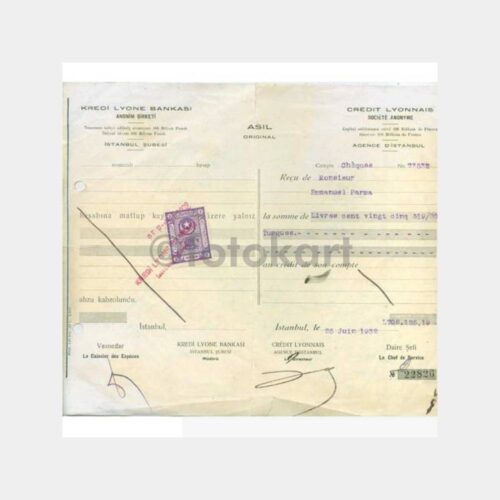 1932 Kredi Lyone İstanbul Bankası Makbuzu