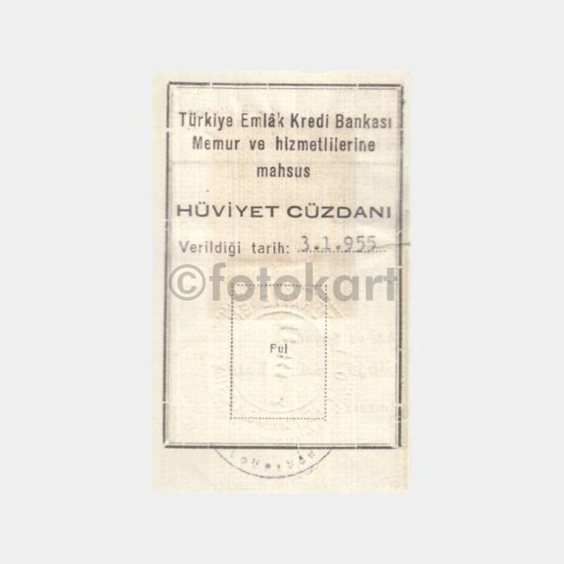 1955 T. Emlak Kredi Bankası Memur Kimlik Kartı - Görsel 2