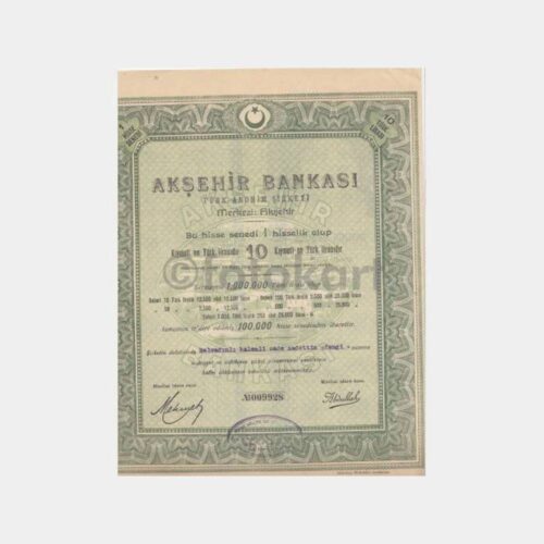 1930 Akşehir Bankası Hisse Senedi