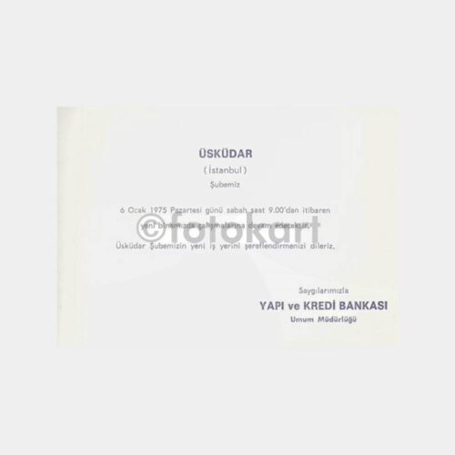 1975 Yapı Kredi Bankası Üsküdar Şubesi Davetiye