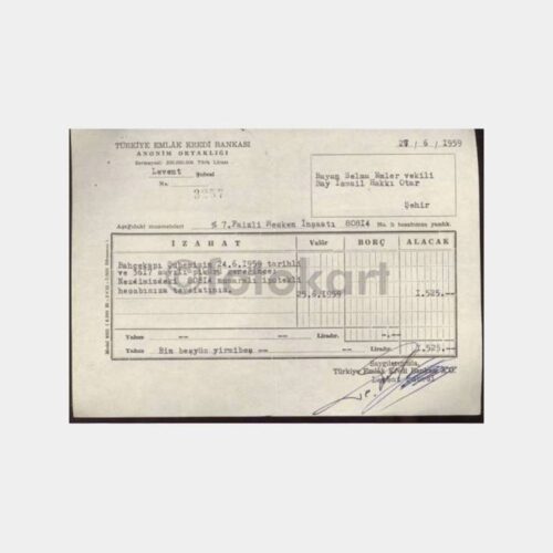 1959 T. Emlak Bankası Levent Şb. Dekontu