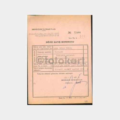 1974 Denizcilik Bankası Döviz Makbuzu