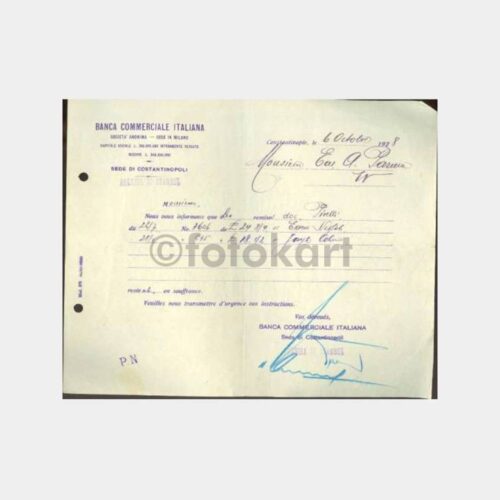 1928 Banca Commerciale Italiana İstanbul Banka Makbuz