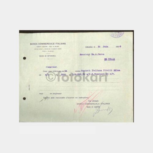 1930 Banca Commerciale Italiana İstanbul Banka Makbuz