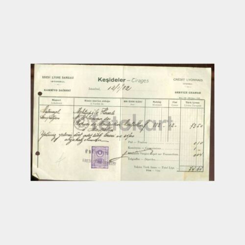 1932 İstanbul Kredi Lyone Bankası Makbuzu