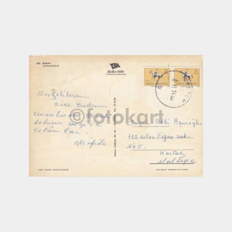 1974 Bodrum Posta Damgalı Kartpostal - Görsel 2