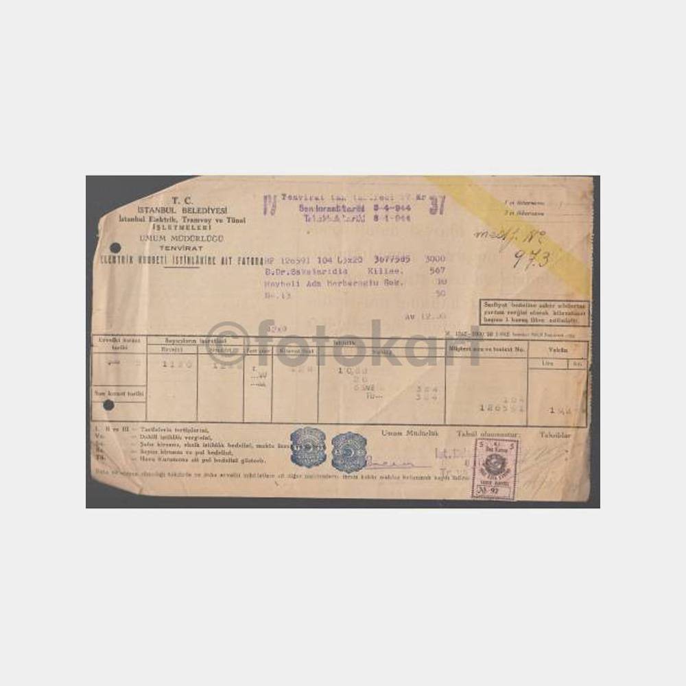 1944 Heybeliada Elektrik Faturası