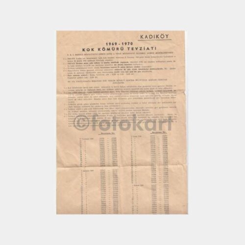 1969-70 Kadıköy Kok Kömürü Tevzi Yazısı