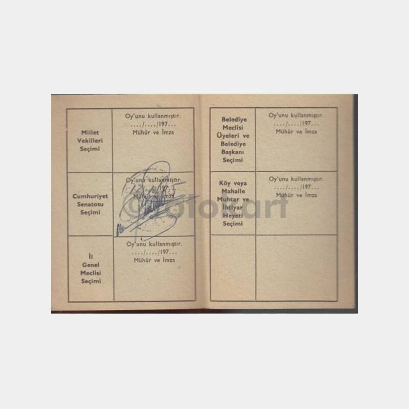 1975 Kadıköy Bostancı Damgalı Seçmen Kartı