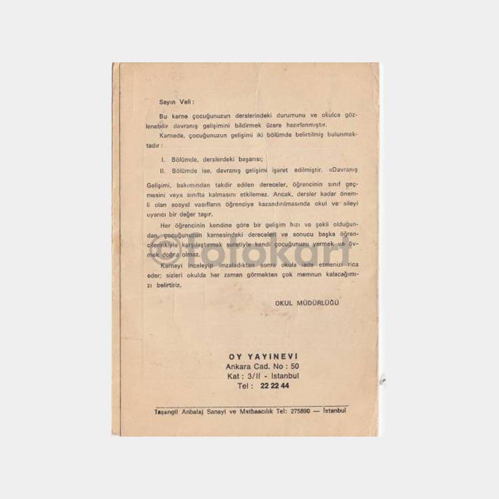 1972 Kadıköy İlkokulu Öğrenci Karnesi - Görsel 2