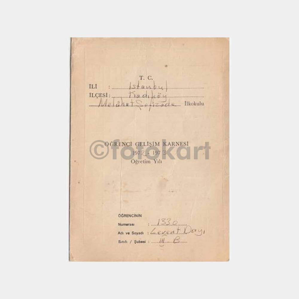 1972 Kadıköy İlkokulu Öğrenci Karnesi