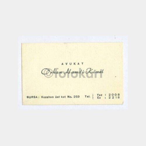 1930 Bursa Avukat -Orhan Hamdi Könel- Kartvizit