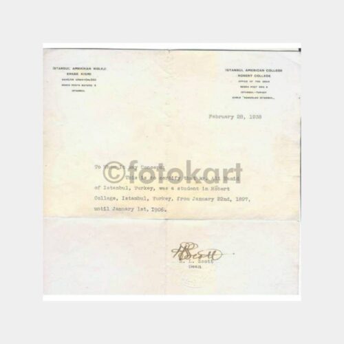 1938 Robert Kolej Antetli Mühürlü Yazısı