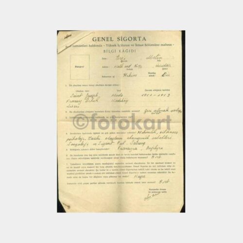 1959 Genel Sigorta Robert Kolej Müracaat Kağıt