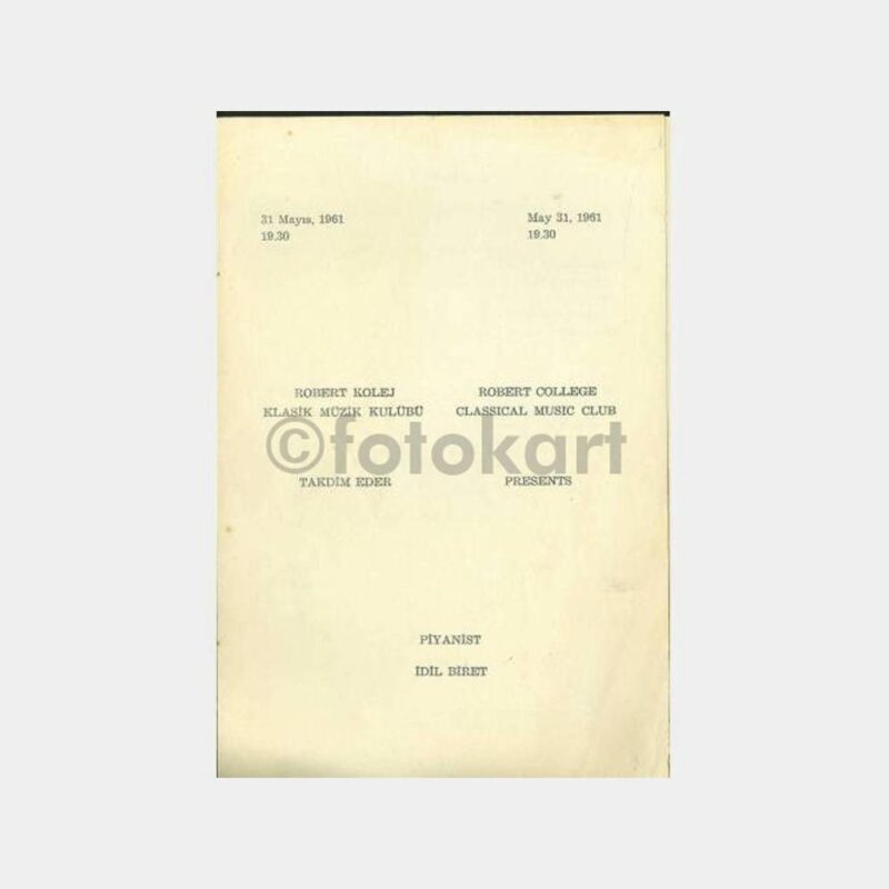 1961 Robert Kolej -İdil Biret- Konser Programı