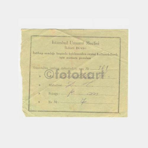 İstanbul Umumi Meclisi Oy Numara Pusulası