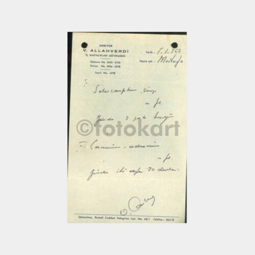 1952 Doktor V. Allahverdi - Rumeli Caddesi Reçetesi