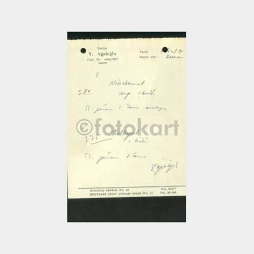 1952 Doktor Y. Ağaloğlu - Kurtuluş Caddesi Reçetesi