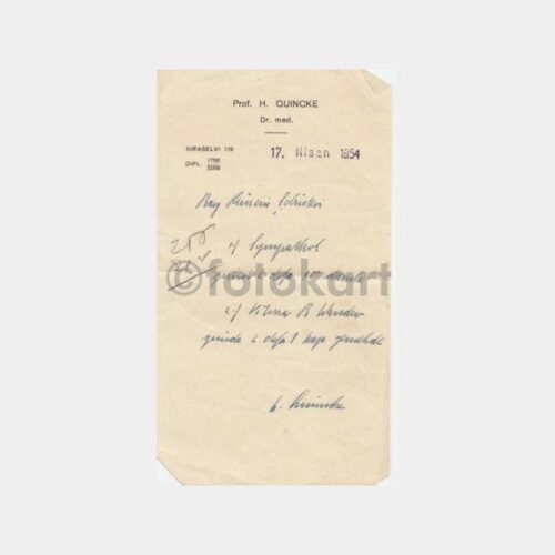 1954 Ünlü Doktor -Dr. Quincke- 2 Adet Reçete
