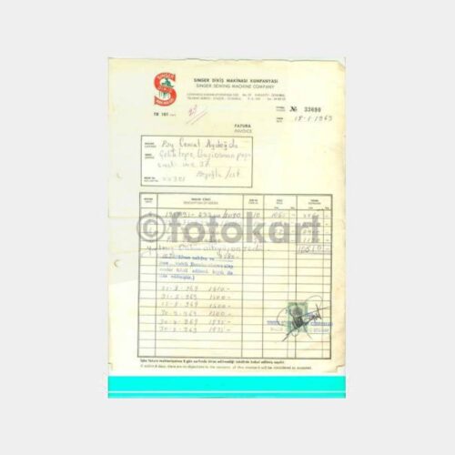 1969 Singer Dikiş Makinesi Başlıklı Radyo Faturası