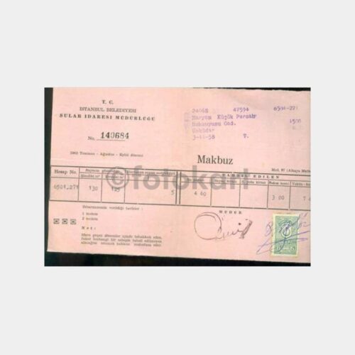 1962 İstanbul Üsküdar Su Faturası
