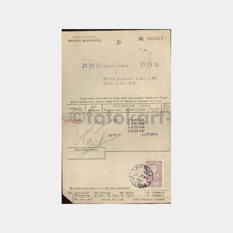 1961 İstanbul Aksaray Telefon Faturası