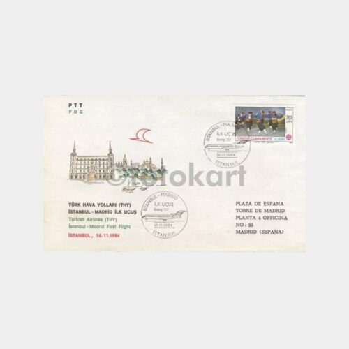 1984 THY İstanbul-Madrid İlk Uçuş - PTT Uçak FDC