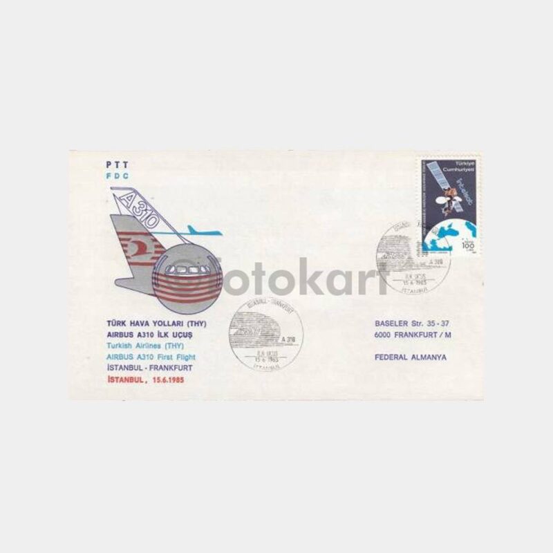 1985 THY İstanbul-Frankfurt İlk Uçuş - PTT Uçak FDC