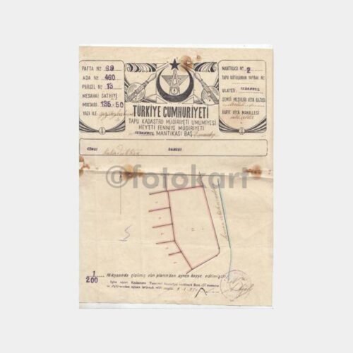 1930 İstanbul Ahi Çelebi Tapu Çap Kroki Belgesi