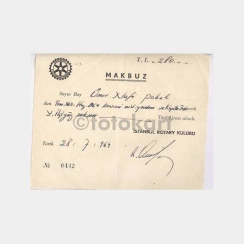 1964 İstanbul Rotary Kulübü Aidat Makbuzu