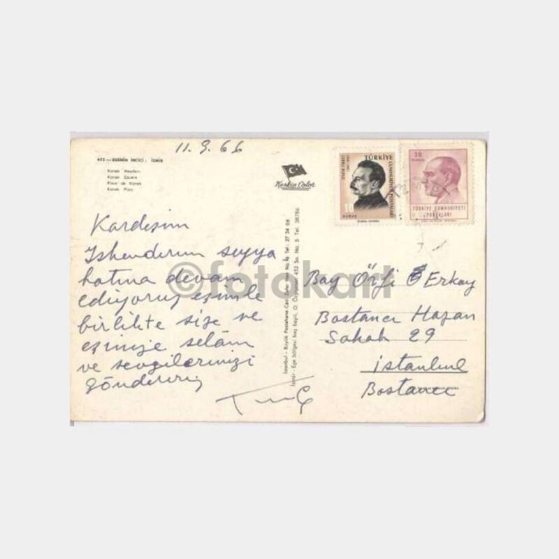 1966 İzmir Konak Mavi Otobüsler Kartpostal - Görsel 2
