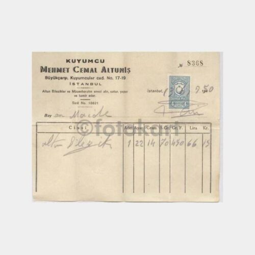 1950 Kapalı Çarşı Kuyumcu Faturası