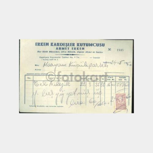 1960 Kapalı Çarşı Kuyumcu Faturası