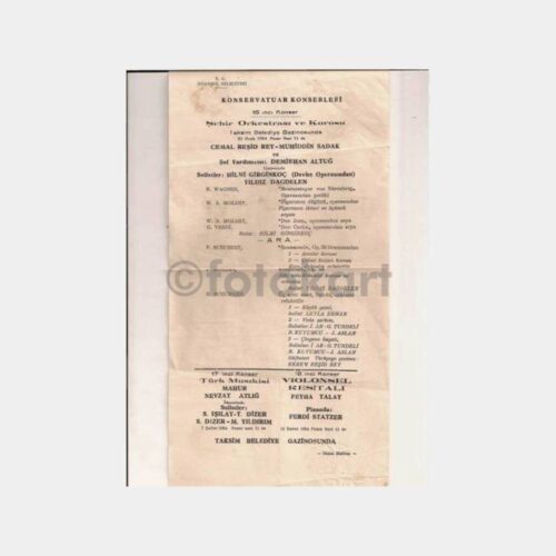 1954 İstanbul Şehir Orkestrası Konser Programı