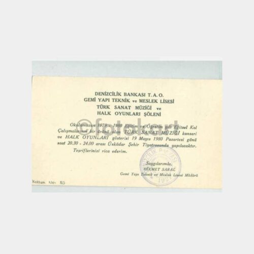 1980 Gemi Yapı Teknik Lise Konser Davetiyesi
