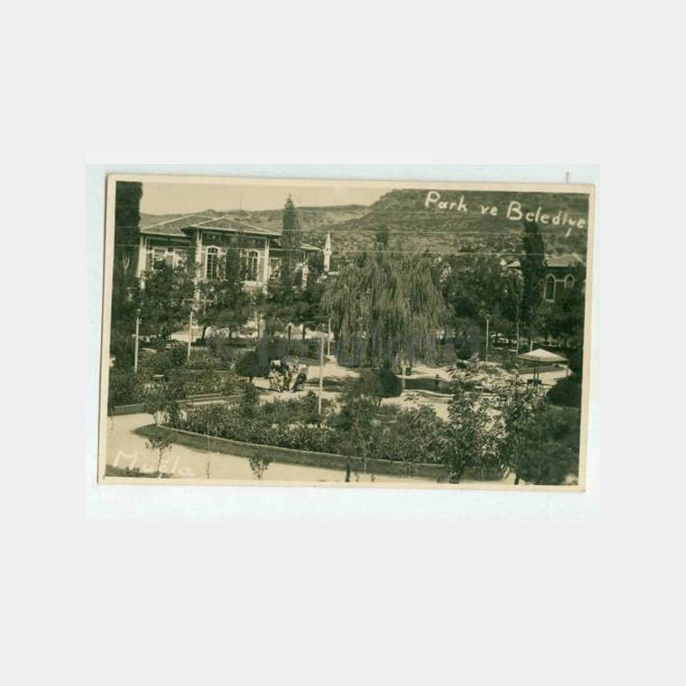 1937 Muğla Park ve Belediye Görünüş Kartpostal
